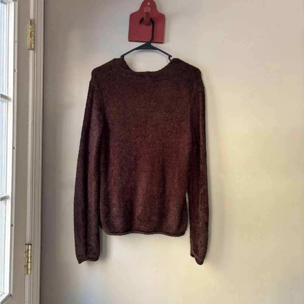 Croft & Barrow Chocolate Brown Fuzzy V-Neck Sweater M - Picture 4 of 5